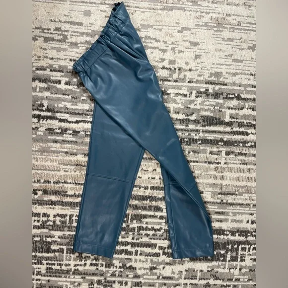 EDC Teal Blue Highrise Vegan Leather Jogger Pants  Elastic Waistband Size 6 - Picture 8 of 17